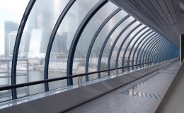Glass corridor in modern office centre